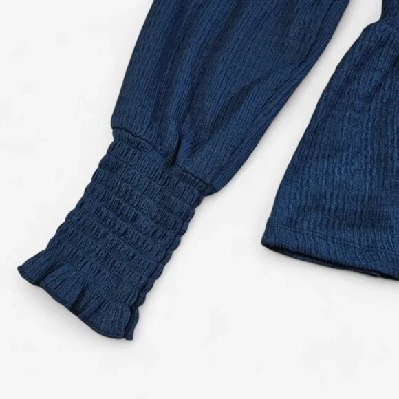 Grey Collective Blouse Women’s Large Slate Blue Smocked Peplum Long Sleeve Top - Picture 10 of 12